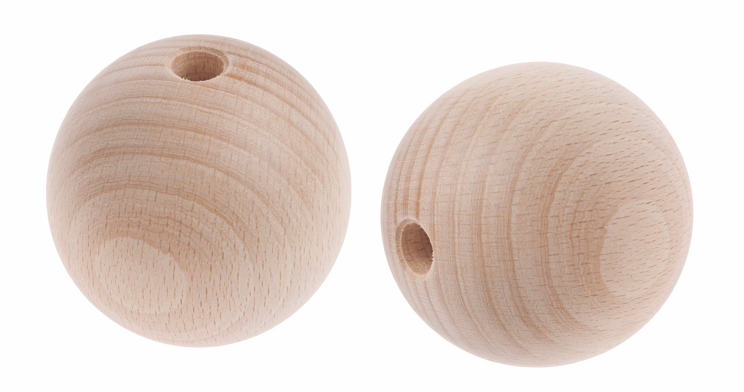 Holzkugeln mit Bohrung, 2 Stück (50 mm)