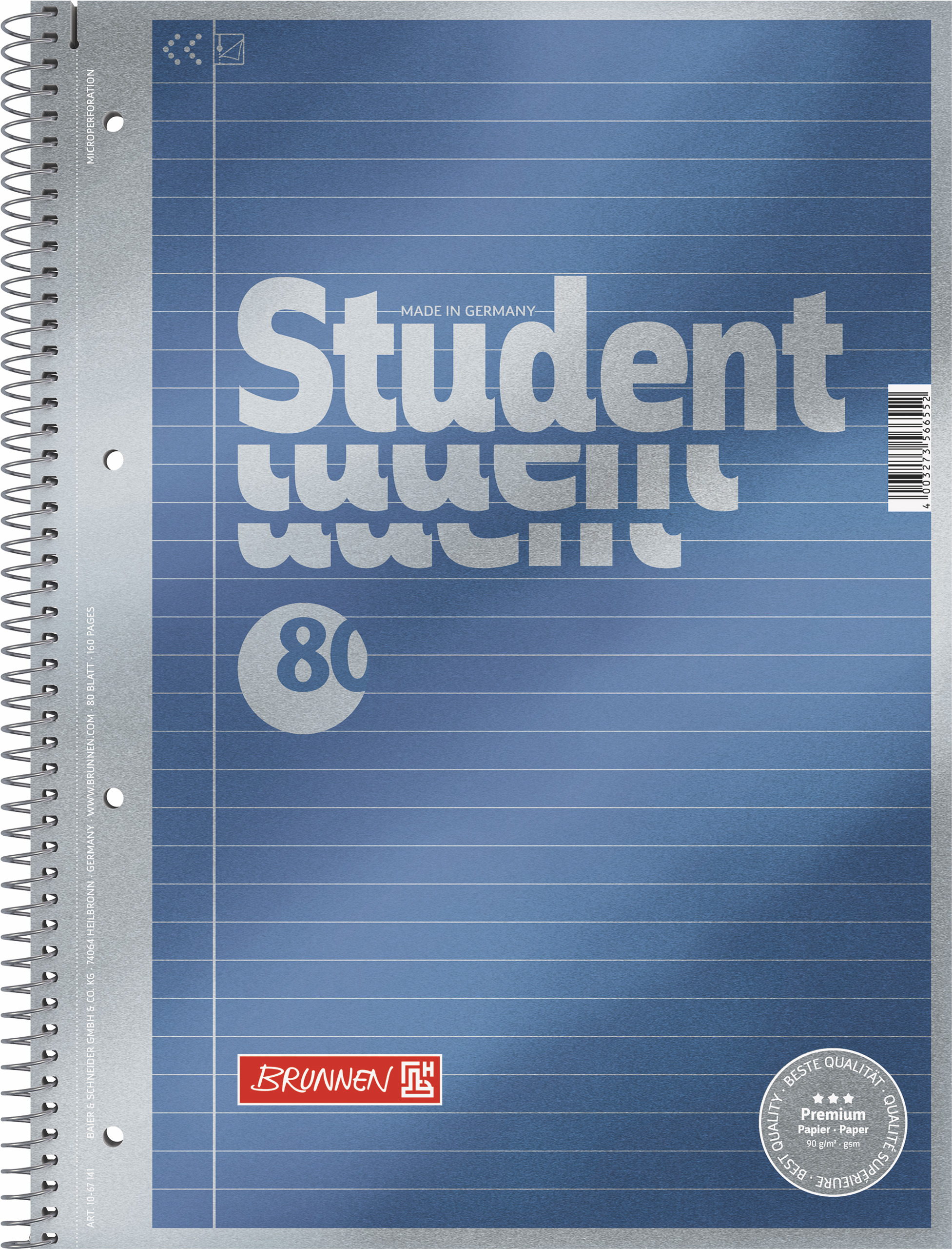 BRUNNEN Bloc-notes Premium Student, ligné, lin. 21