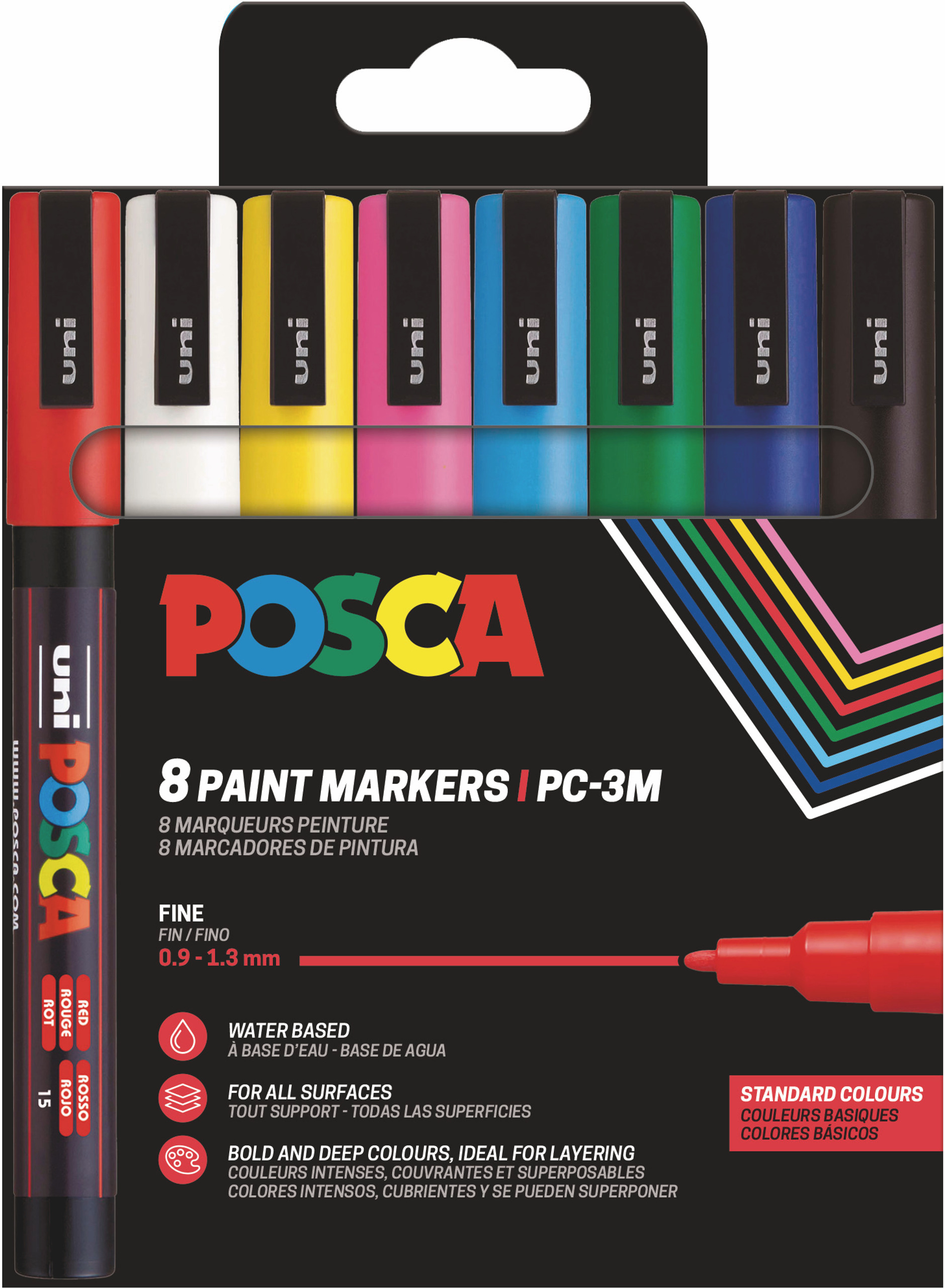 POSCA Marker PC-3M, 8er-Set Grundfarben