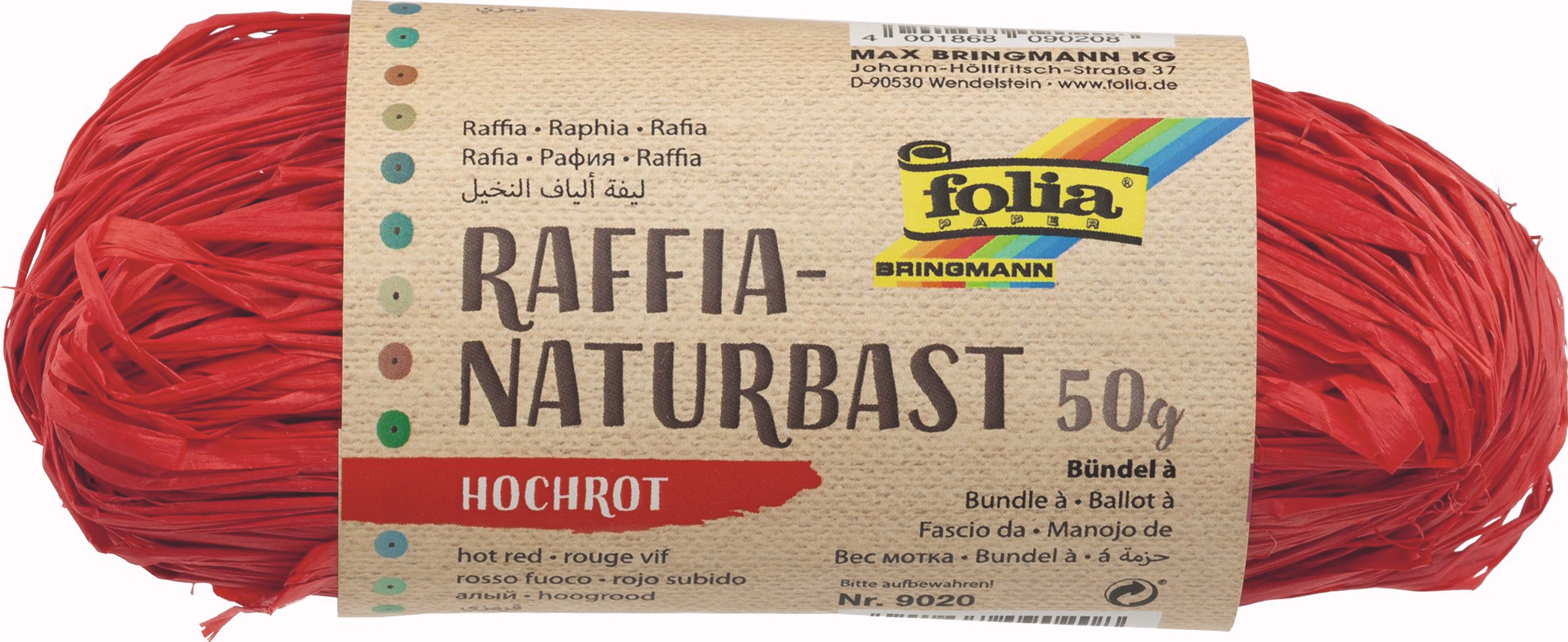 Raffia-Bast, 50 g rot