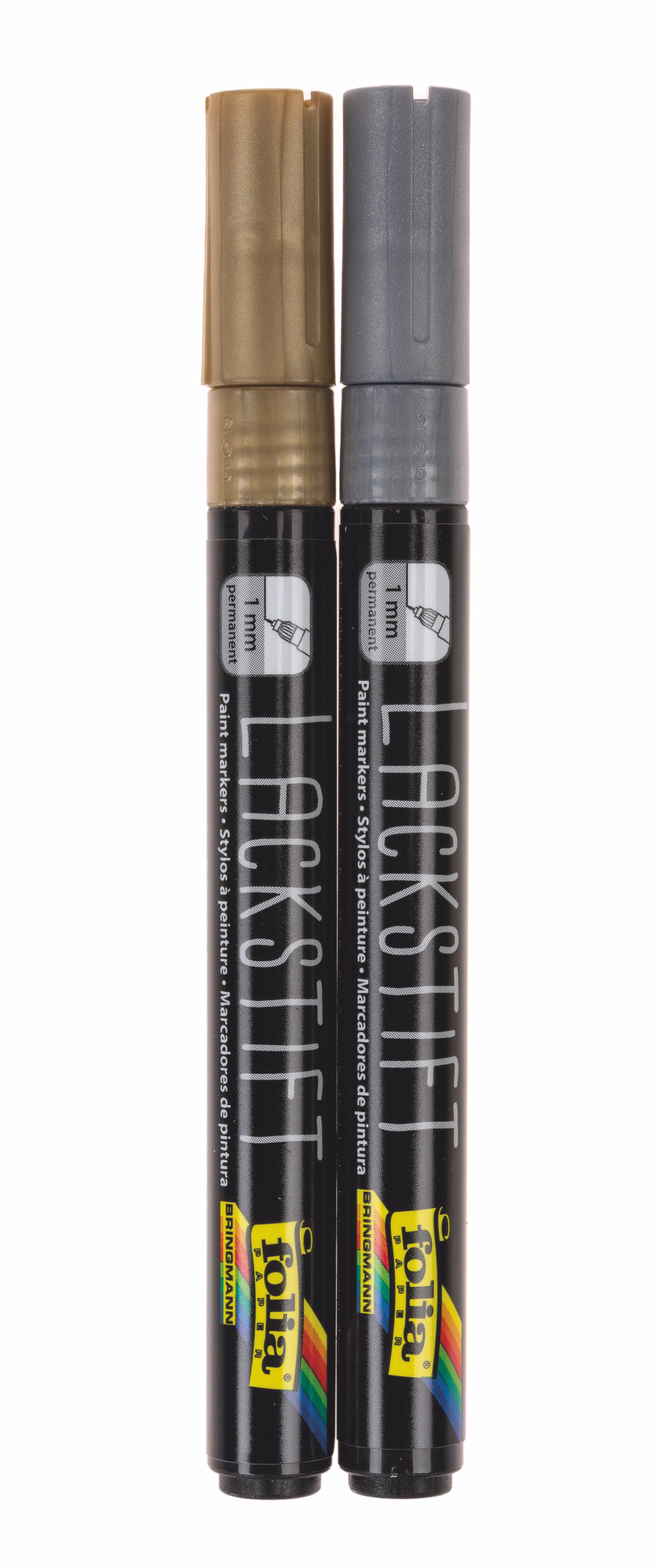 Pennarelli di vernice, 1 mm, set da 2, argento/oro