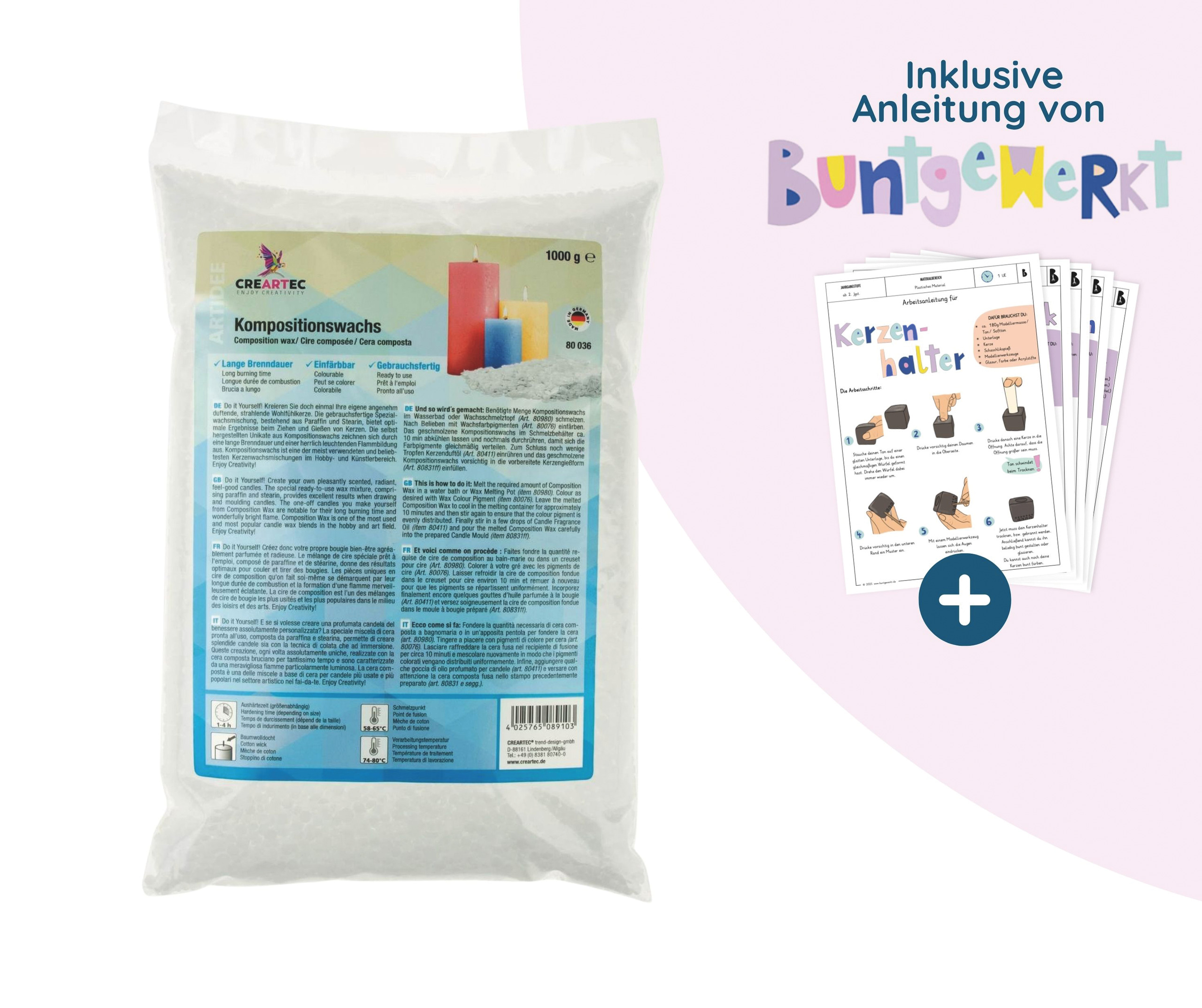CREARTEC Kompositionswachs m.Anleitung Buntgewerkt