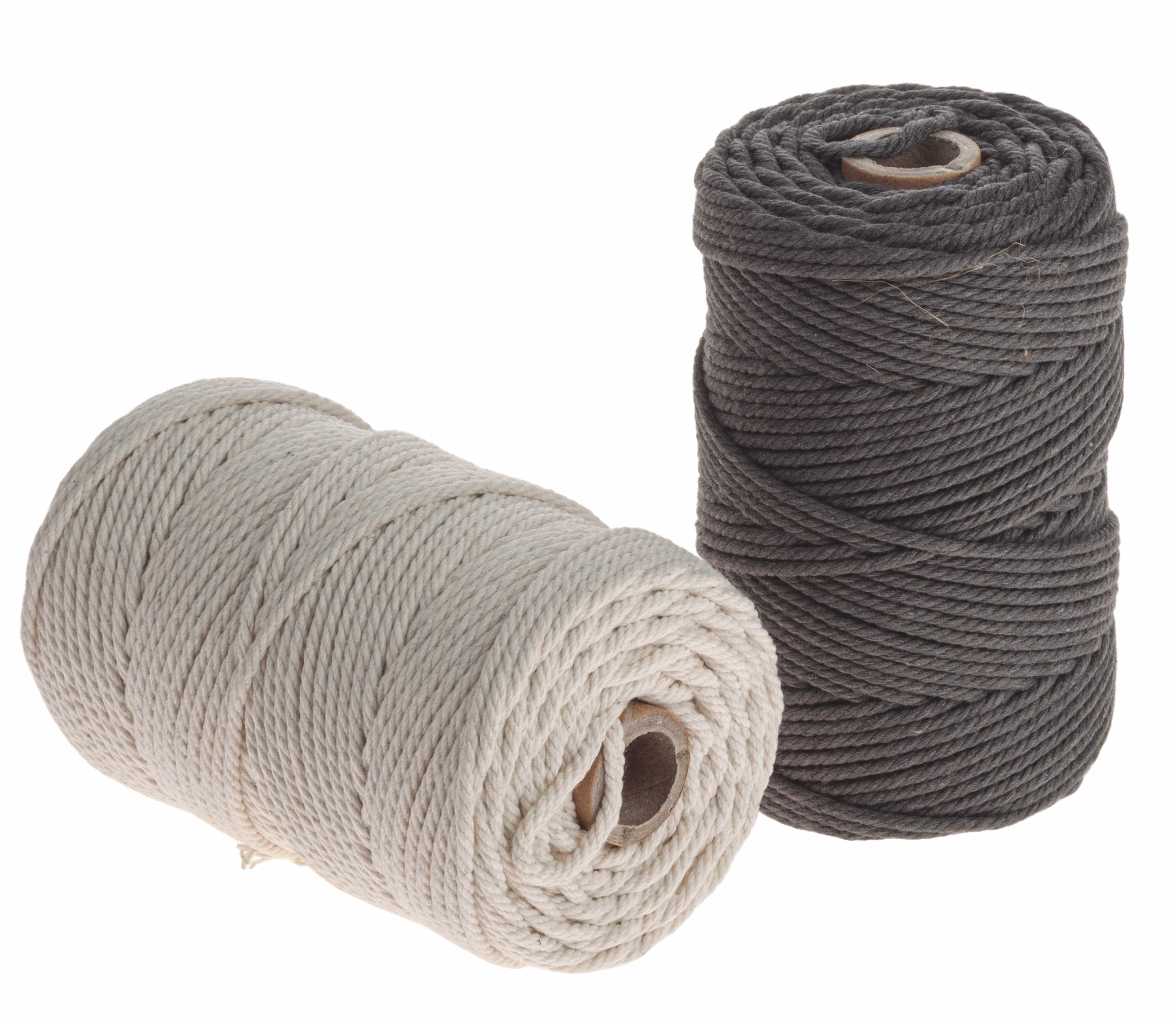 Macramé textielgaren (70m/200g) wit/grijs, 2 stuks