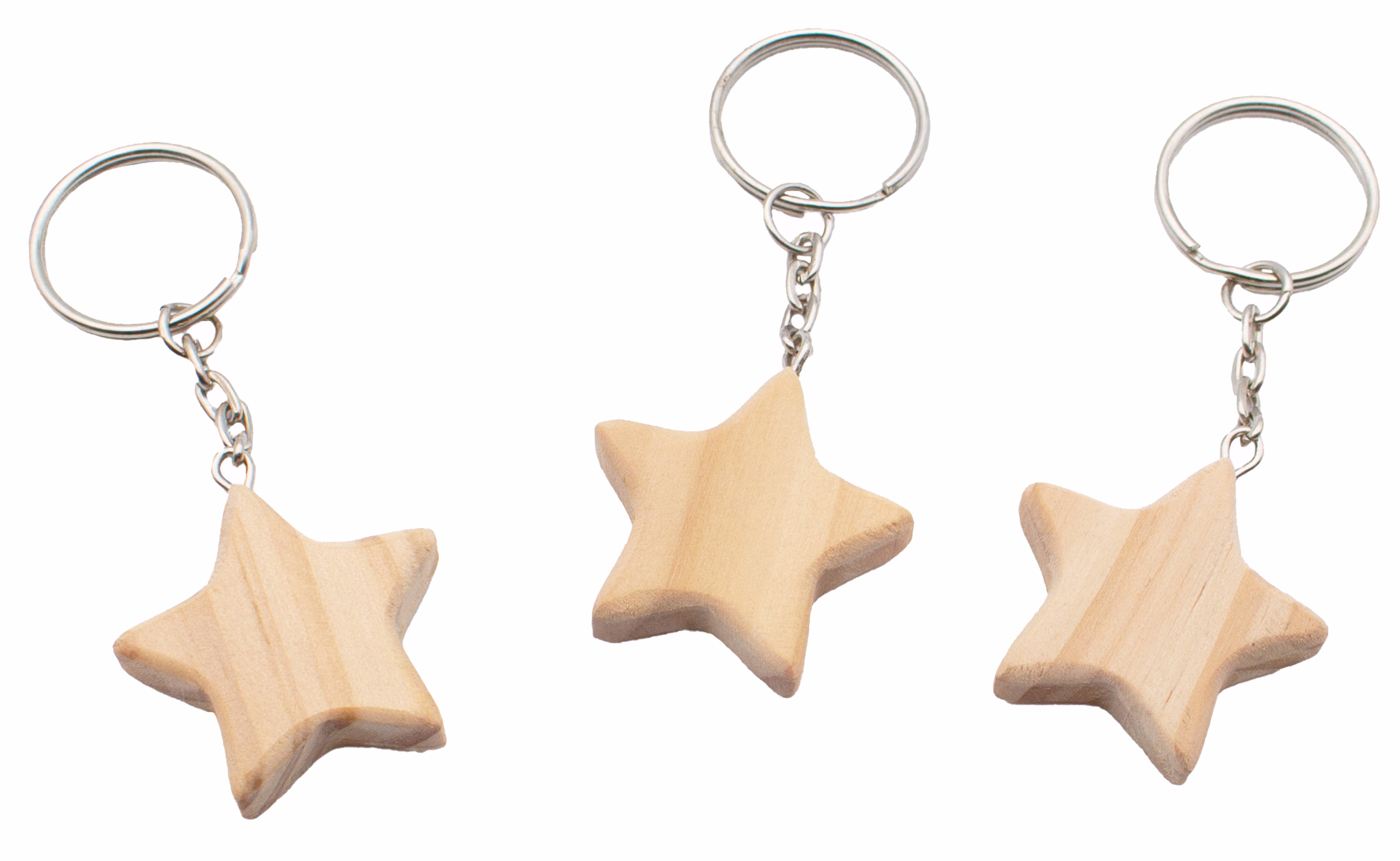 Holz-Schlüsselanhänger Stern, 12 Stück